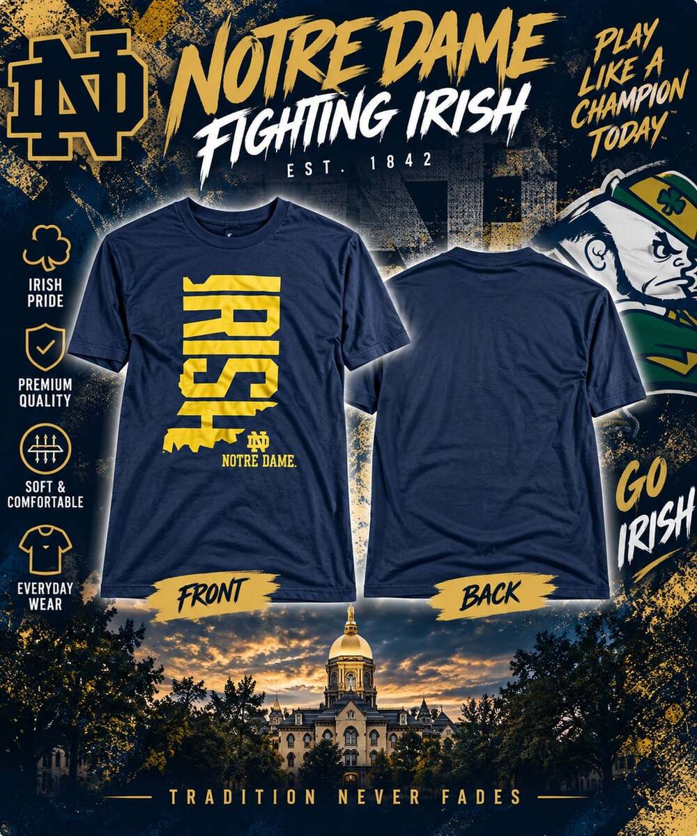 Fanatics Notre Dame Fighting Irish T-Shirt Size L Navy Blue NCAA